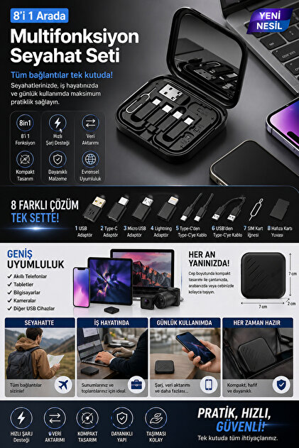 nextbuy 8in1 USB-C Hızlı Şarj Veri Kablosu iPhone Xiaomi Type-C