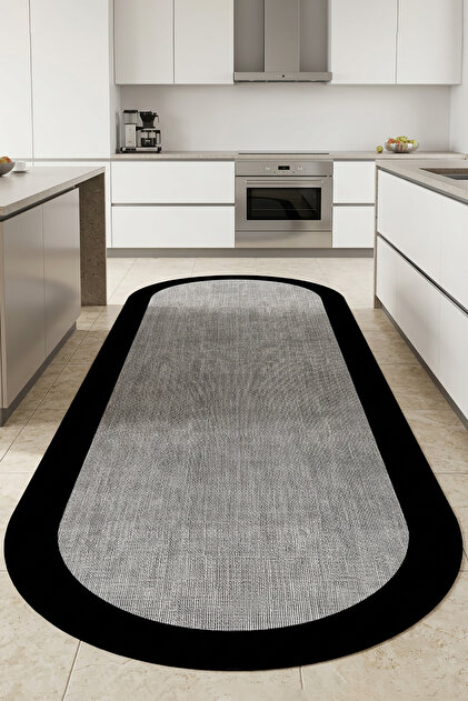 Decomia Home Dijital Kaymaz Gri Jüt Görünümlü Oval Siyah Çerçeveli