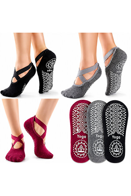 Yoga Socks for Women 3 Pairs of Non-Slip Pilates Sock Grippers