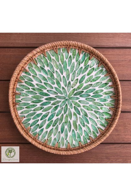 Asuan Handmade Rattan Tray 35 cm – Natural Wicker Presentation Tray, Bohemian Decorative Serving Tray