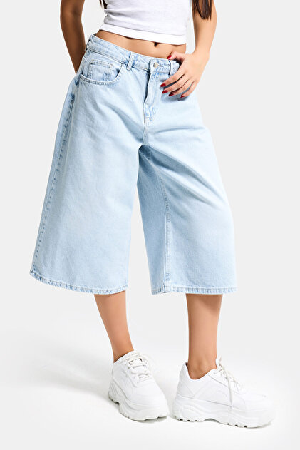 it's basic Kadın Ice 4s6-3 Süper Baggy Fit Maxi Boy Bermuda Denim