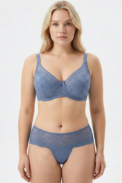 Women's Blue Lace Unpadded Bra Set
