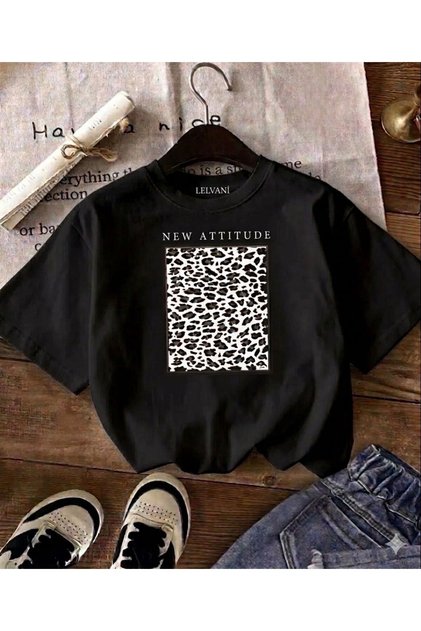 Women New Attitude Black/White Leopard Pattern Printed Tshirt