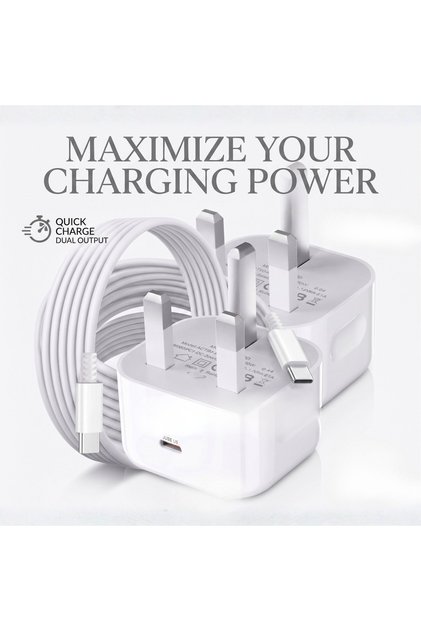 شاحن حائط سريع USB-C بقوة 25 واط مع كابل Type-C معزز - الإصدار الأبيض