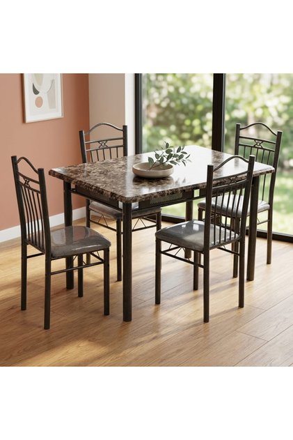 Modern Dining Table with 4 Chairs - Kitchen Table With 4 Chairs Metal Frame 120x75 cm