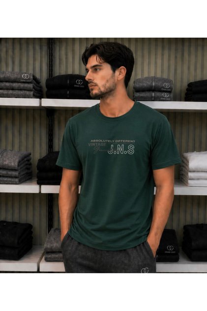 Men's Nefti Green Lycra Single Jersey Fabric Crew Neck Short Sleeve T-Shirt