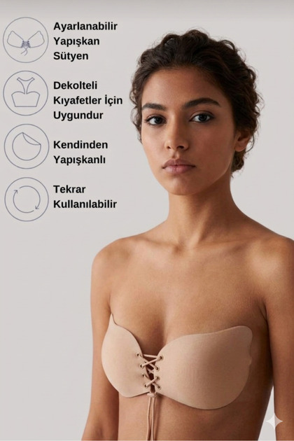 Kadın Straplez Yapışkanlı Silikonlu Askısız Kelebek Sütyen-Sihirli Sütyen