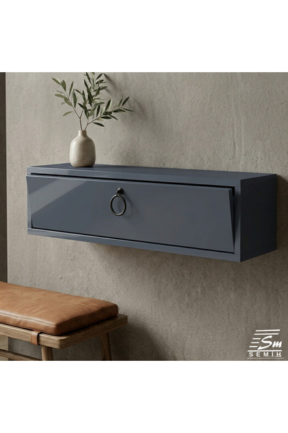 Antrasit Çok Amaçlı Duvara Monte Modern MDF Dresuar , Makyaj Masası, Mini Dolap 80 cm