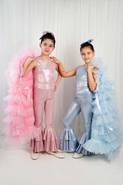 DUCA KIDS Layers of Tulle with a Tail, Shiny Sleeveless Spanish Flare  3-Piece Girls' Outfit  Show, Party, and Special Occasion Attire- Trendyol