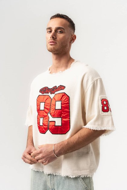 Eight Nine Fringed and Patch Detailed Crew Neck Oversize T-Shirt