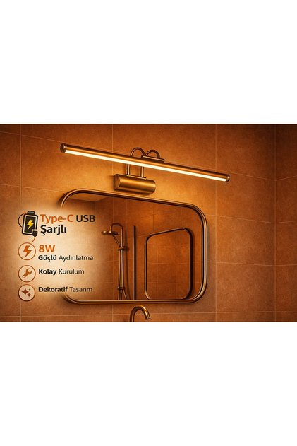 Eskitme Sarjlı LED Flüt Resim Aplik | 8W | 3200K Gün Işığı | 50cm | Duvar Tipi Ayna/Tablo Dekoratif Işık