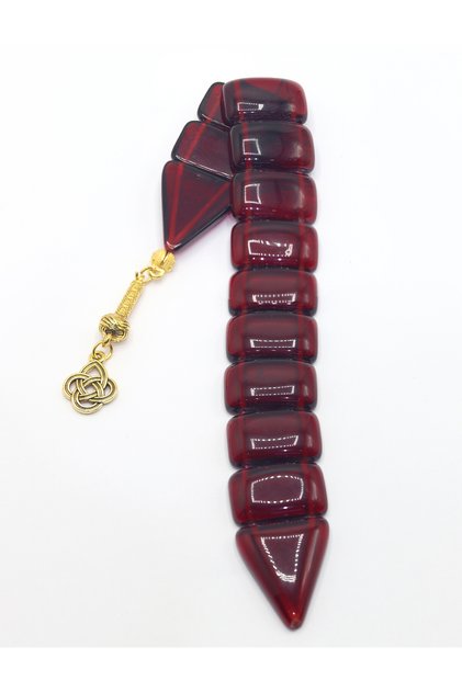 Burgundy Color Love Knot Tasseled Powder Amber Fish Prayer Beads 201025467