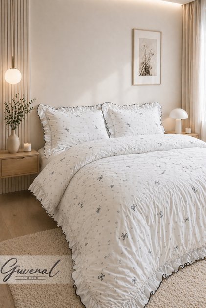 Queen Ruffled Double 100% Cotton Ranforce Duvet Cover Set | Bedspread | Pillowcase | Duvet Cover | Dowry