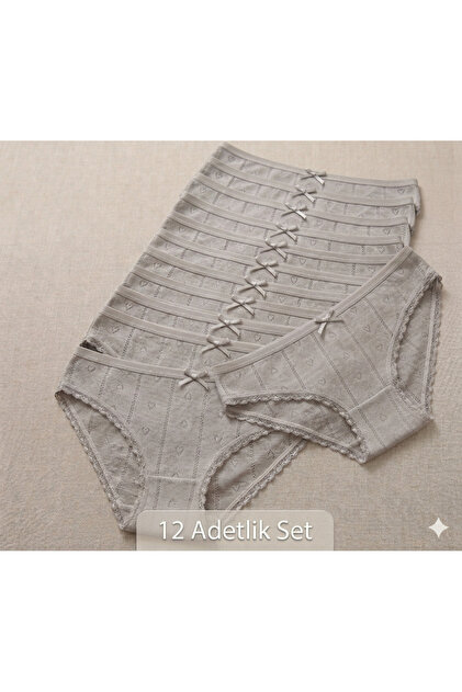 273 Women's 12-Pack Transfer Ribbed Jacquard Patterned Cotton Slip Panties