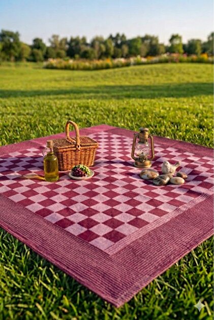 SUNDOKU HOME Damalı Kenar Bordürlü Masa Örtüsü 140x140 cm Sofra