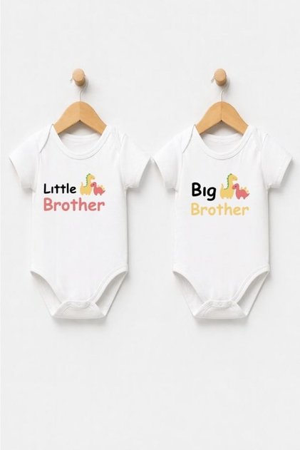 100% Cotton Baby Bodysuit - Big Brother and Little Brother - Baby Bodysuit for Twins - White Written Bodysuit