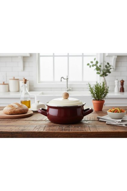 Enamel 14 cm Curved Mini Pot Claret Red