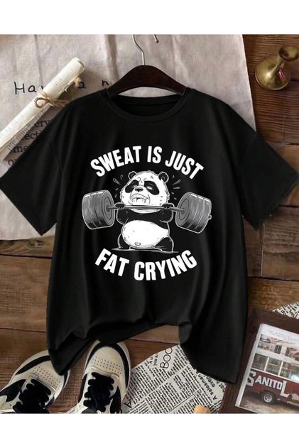 Panda Printed Short Sleeve Unisex Black Tshirt