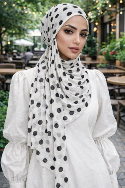 White Black Polka Dot Ready-To-Wear Shawl