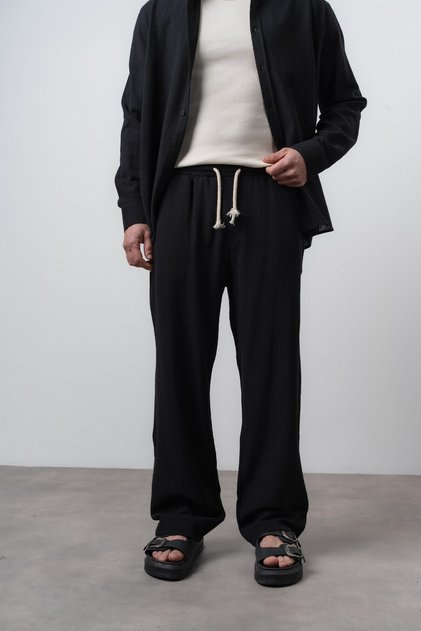 Men's R Embroidered Baggy Pants Black