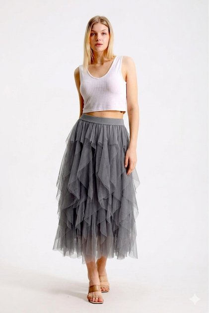Authentic Women's Loose Gray Linen Tulle Skirt