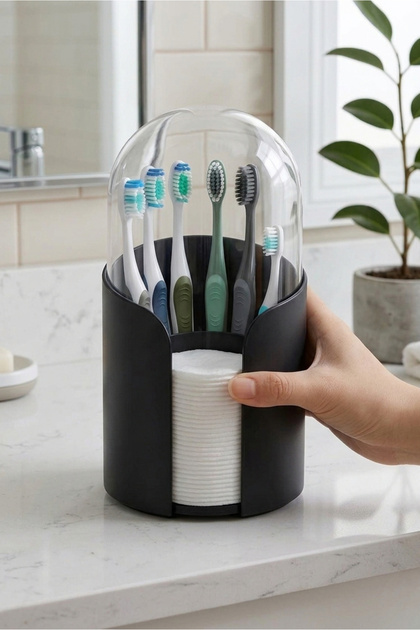 Olivia Brush Siyah Banyo Pamuk Hazneli Diş Fırçalık
