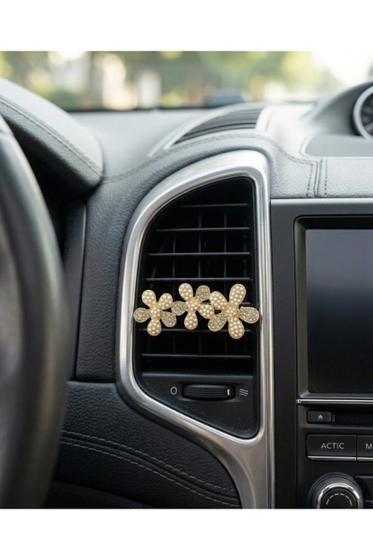 Pearl and Stone Flower Car Interior Air Conditioning Ornament – Minimalist Stylish Luxury Auto Accessory Vent Clip