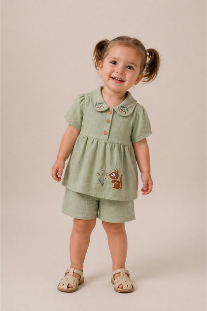 Girl's 2-Piece Muslin Summer Set Comfortable and Stylish Holiday and Daily Use Shorts Set