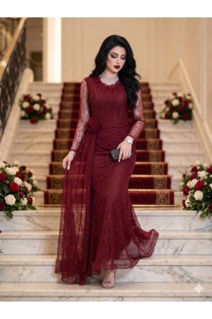 فستان عنابي دانتيل فاخر