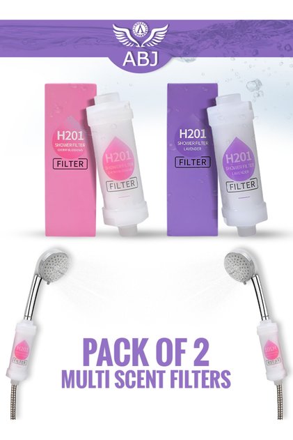 2-Pack Vitamin C Shower Filter Set – Shower Head Filter & Water Purifier, Removes Chlorine & Fluoride, Helps with Dry Skin, Dandruff & Hair Loss (Lavender + Cherry Blossom)