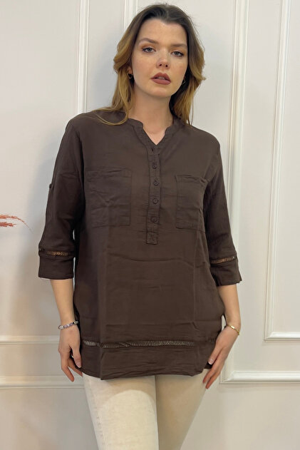 100% Organic Cotton Women's Authentic Tunic with Pocket Detail and Dominant Collar