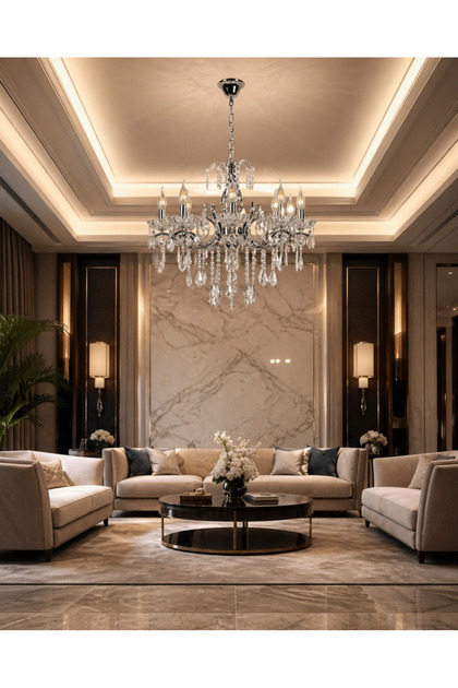 Victorian Large Luxury Chandelier Silver Candelabra with Clear | Suitable for Luxury Reception Halls