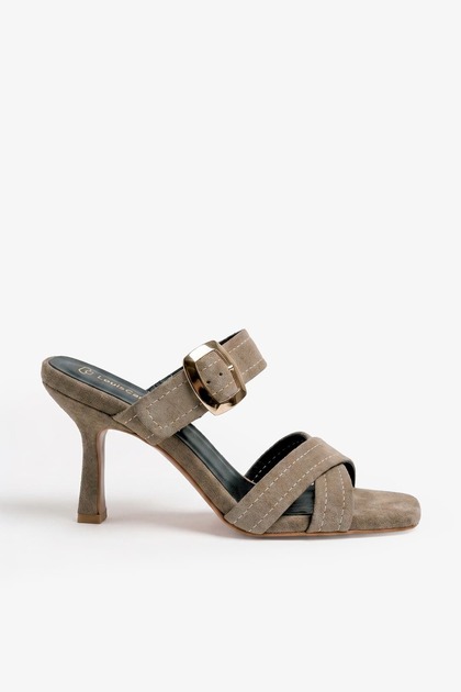 Nadia Oil Green Suede Leather Women's Heeled Slippers