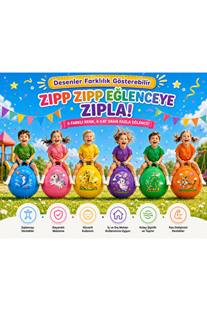 MUBX Pilates Zipzip Top Çocuk Zıp Zıp Topu Dayanıklı Eğlenceli