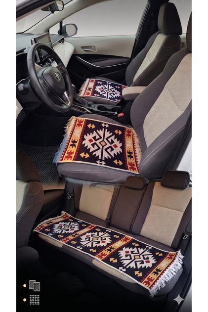Kilim Desenli Araba Koltuk Kılıfı Seti – Çift Taraflı Ön & Arka Takım