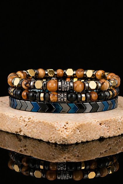 Women's and Men's Hematite Natural Stone Bracelet Set of 3