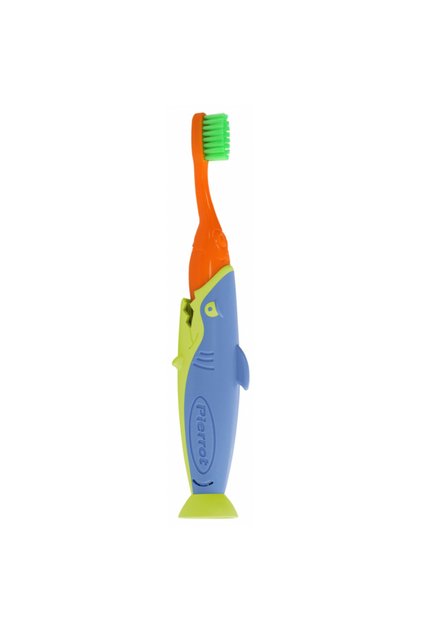 Periuță de dinți Sharky pentru copii 2-8 ani, peri moi, bază cu ventuză, 1 buc.