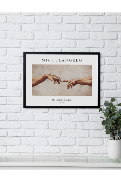 Michelangelo - Adem'in Yaratılışı - Çerçeveli Tablo (Naturel, Siyah, Beyaz Çerçeve Seçenekleri ile)