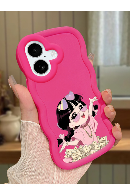 iPhone 16 Plus Compatible Shockproof Simple Red Silicone Phone Case Cute Girl Pattern