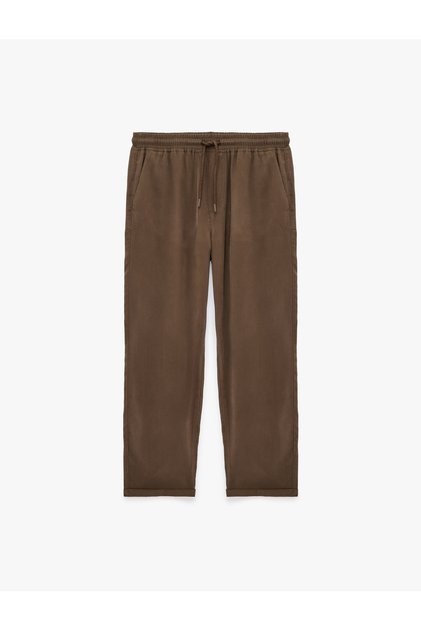 Pantaloni de vară din viscoză, cu buzunare, cu picior dublu și șireturi în talie