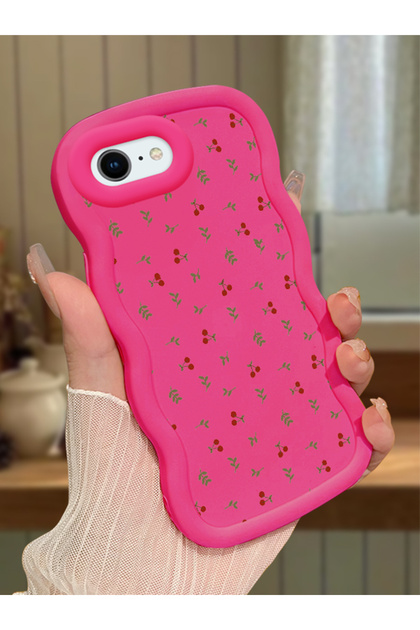 iPhone Se 2022 Compatible Shockproof Simple Red Silicone Phone Case Cover Flower Pattern