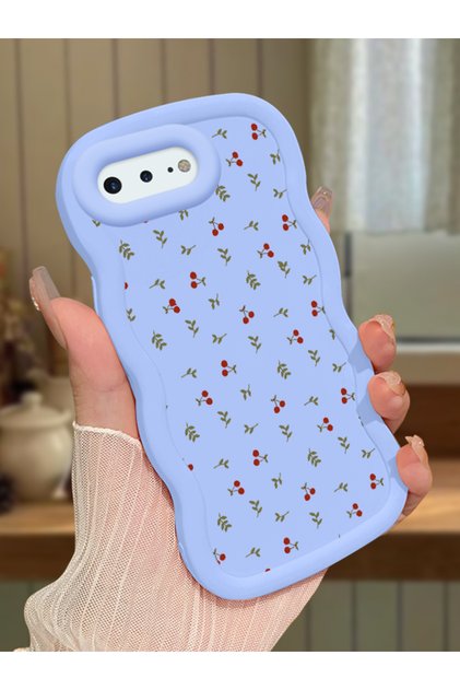 iPhone 8 Plus Uyumlu Darbeye Dayanıklı Basit Mavi Silikon Telefon Kılıfı çiçek Desen