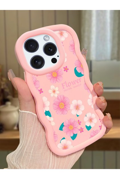 iPhone 16 Pro Max Compatible Shockproof Simple Pink Silicone Phone Case with Flower Pattern