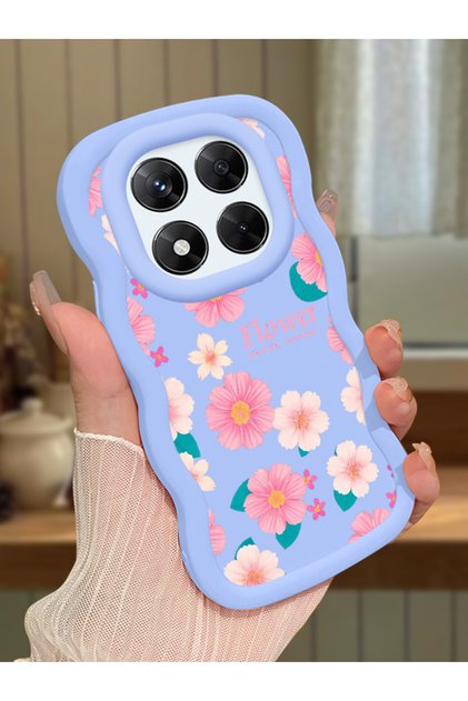 Redmi Note 14 Pro 4g Compatible Shockproof Simple Blue Silicone Phone Case Flower Pattern