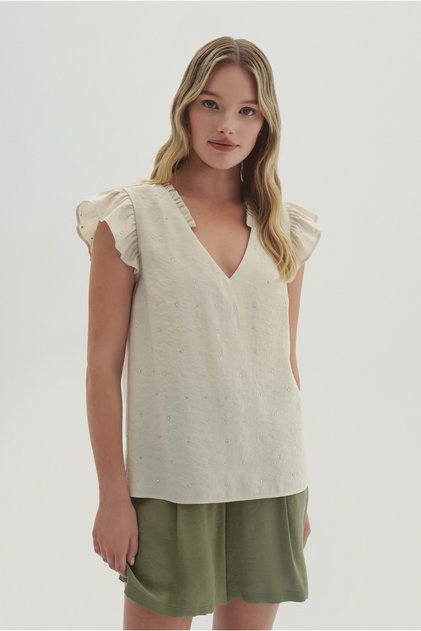 Stone Detailed Ruffle Sleeve Blouse