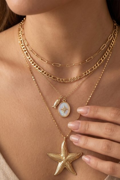 Kadın gold 4lü kolye seti