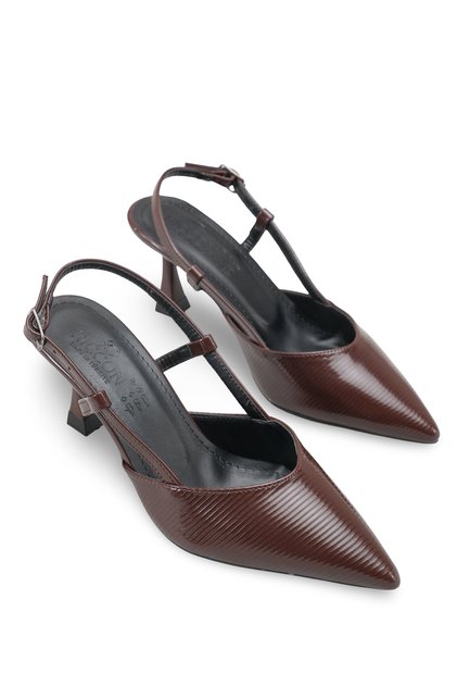 Stella Clara Elyerue Women's Open Back Pointed Toe Stiletto 0012725 Brown Patent Leather Striped
