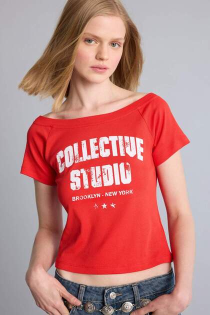 100% Cotton Fitted Boat Neck Printed Ribbed Short Sleeve T-Shirt H6971Ax26Sm