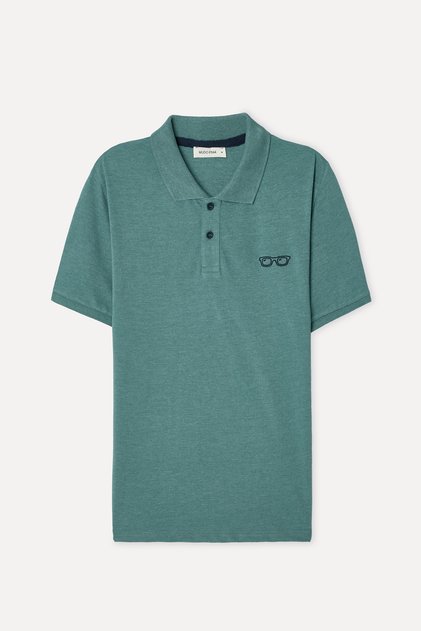 Men's Green Embroidered Polo Collar T-Shirt