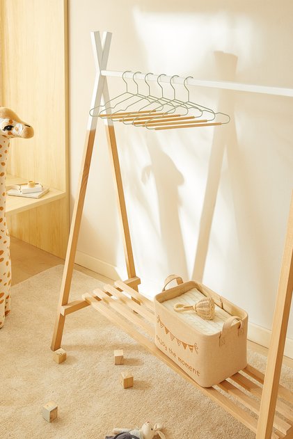 6 Pieces Matte Mint Wooden Supported Metal Children's Clothes Hangers 18X32X0.3